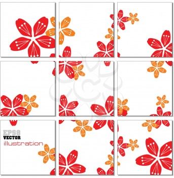Vector Illustration geometrical mosaic pattern with red and yellow flowers