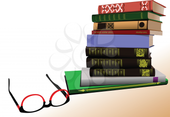 Vector illustration of column books with spectacles image