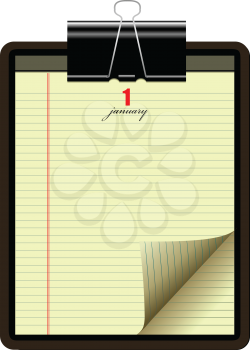 Writing-pad with yellow lined paper. Vector illustration