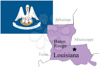 State Louisiana of Usa flag and map, vector illustration