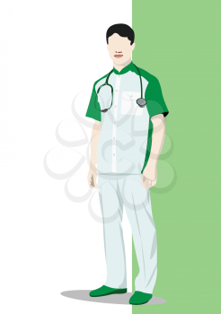 Medical man doctor with doctor`s smock. Vector illustration