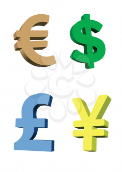 Set of four 3d marks currencies for decoration and design 