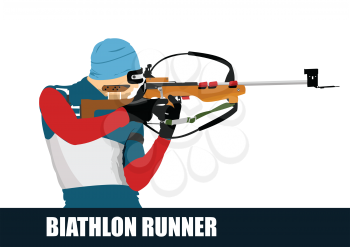 Biathlon runner colored silhouette. Shooting. Vector 3d illustration