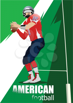 American football player silhouette in action. Vector 3d illustration. Poster