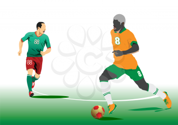 Soccer game. Two players. Vector Colored 3d illustration