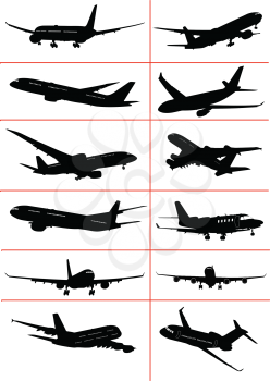 Black and white Airplane silhouettes. Vector illustration