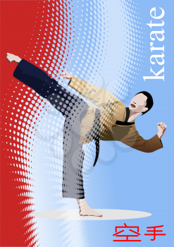 Oriental combat sports. Karate. Colored 3d vector illustration. Translate Japan text = karate