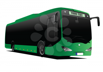 Green tourist or City bus on the road. Coach. Vector illustration