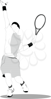 Tennis player. Black-white sketch for designers. Easy color change