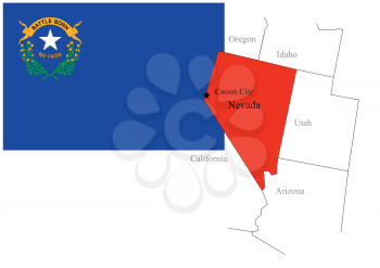 State Nevada of Usa flag and map, vector illustration
