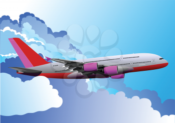 Airplane in air. Vector 3d illustration for designers