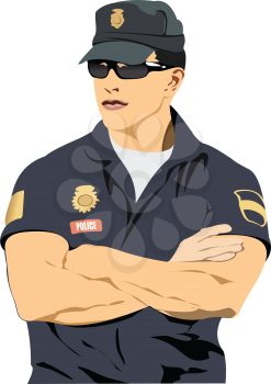 Policeman on duty. 3d vector color illustration