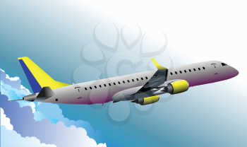 Airplane on the air. Vector 3d illustration