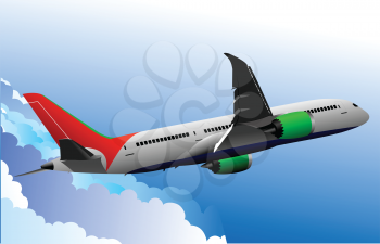 Airplane on the air. Vector 3d illustration