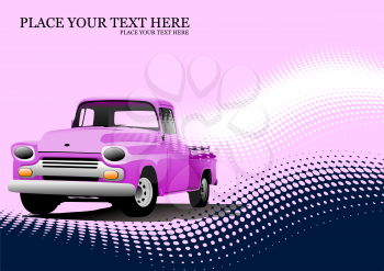 Old pink pickup with badges removed. Vector Colored 3d illustration