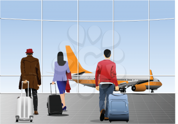 Airport scene . Vector 3d illustration for designers