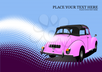 Old pink car. Vector Colored 3d illustration