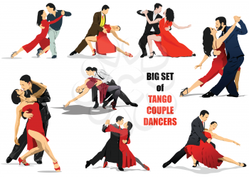Big set of Couple dancing a tango. 3d vector illustration