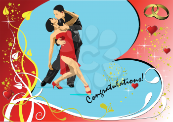 Valentines Day greeting card with tango dancing. 3d vector illustration