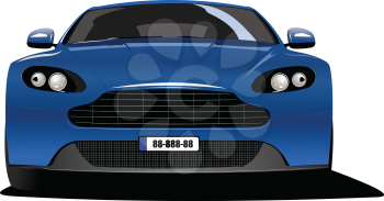 Blue sedan car frontal veiw. Vector Colored 3d illustration