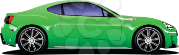 Green sedan car. Side  view.  Vector Colored 3d illustration