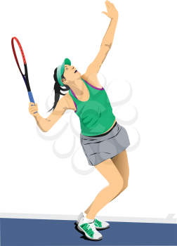 Woman Tennis player. Colored Vector 3d illustration for designers