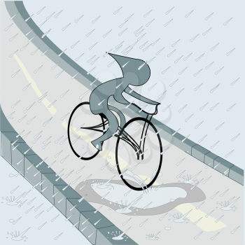 Royalty Free Clipart Image of a Biker in the Rain