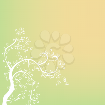Royalty Free Clipart Image of a Soft Coloured Background With a White Tree in the Bottom Corner