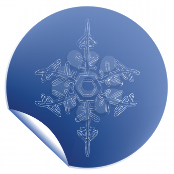 Royalty Free Clipart Image of a Snowflake on a Blue Sticker