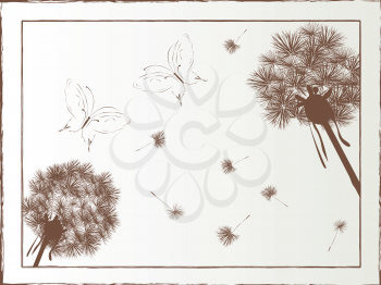 Royalty Free Clipart Image of Dandelions and Butterflies