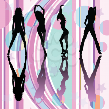 Royalty Free Clipart Image of Dancing Girls Silhouettes