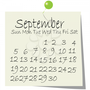 Royalty Free Clipart Image of a September Calendar