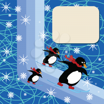 Royalty Free Clipart Image of Penguins Skiiing