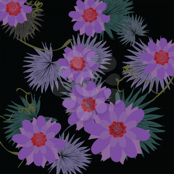 Royalty Free Clipart Image of Flowers on a Black Background