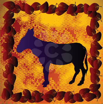 Royalty Free Clipart Image of a Donkey in a Leaf Frame