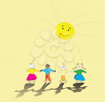 Royalty Free Clipart Image of Kids Playing in the Sun