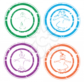 Royalty Free Clipart Image of Boy and Girl Stamps