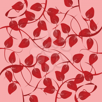 Royalty Free Clipart Image of Red Leaves on a Soft Red Background