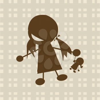 Royalty Free Clipart Image of a Little Girl Playing With a Doll