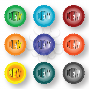 Royalty Free Clipart Image of Stickers With New on Them