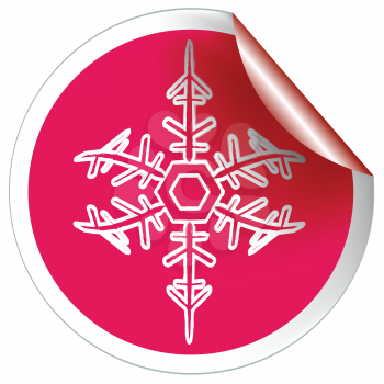 Royalty Free Clipart Image of a Red Snowflake Sticker With the Corner Peeled