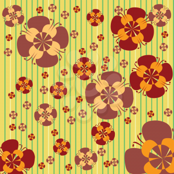 Royalty Free Clipart Image of a Striped Background With Flowers