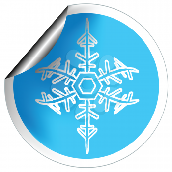 Royalty Free Clipart Image of a Blue Snowflake Sticker With a Turned Corner