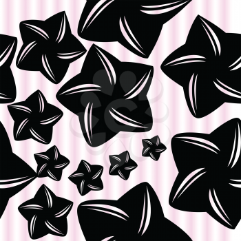 Royalty Free Clipart Image of Black Striped Stars on a Pink Striped Background