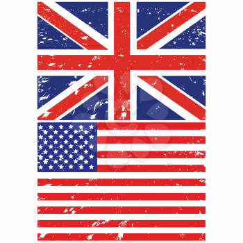 Royalty Free Clipart Image of a Grungy American Flag and Union Jack