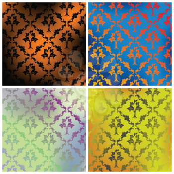 Royalty Free Clipart Image of a Collection of Damask Backgrounds