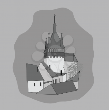 Royalty Free Clipart Image of a Building With Spires