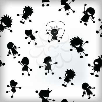 Royalty Free Clipart Image of a Tile With a Group of Children Silhouettes