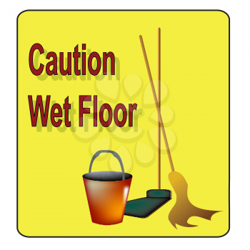 Royalty Free Clipart Image of a Caution Wet Floor Sign