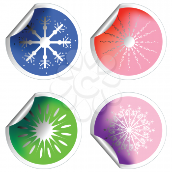 Royalty Free Clipart Image of a Collection of Peeled Winter Stickers With Snowflakes